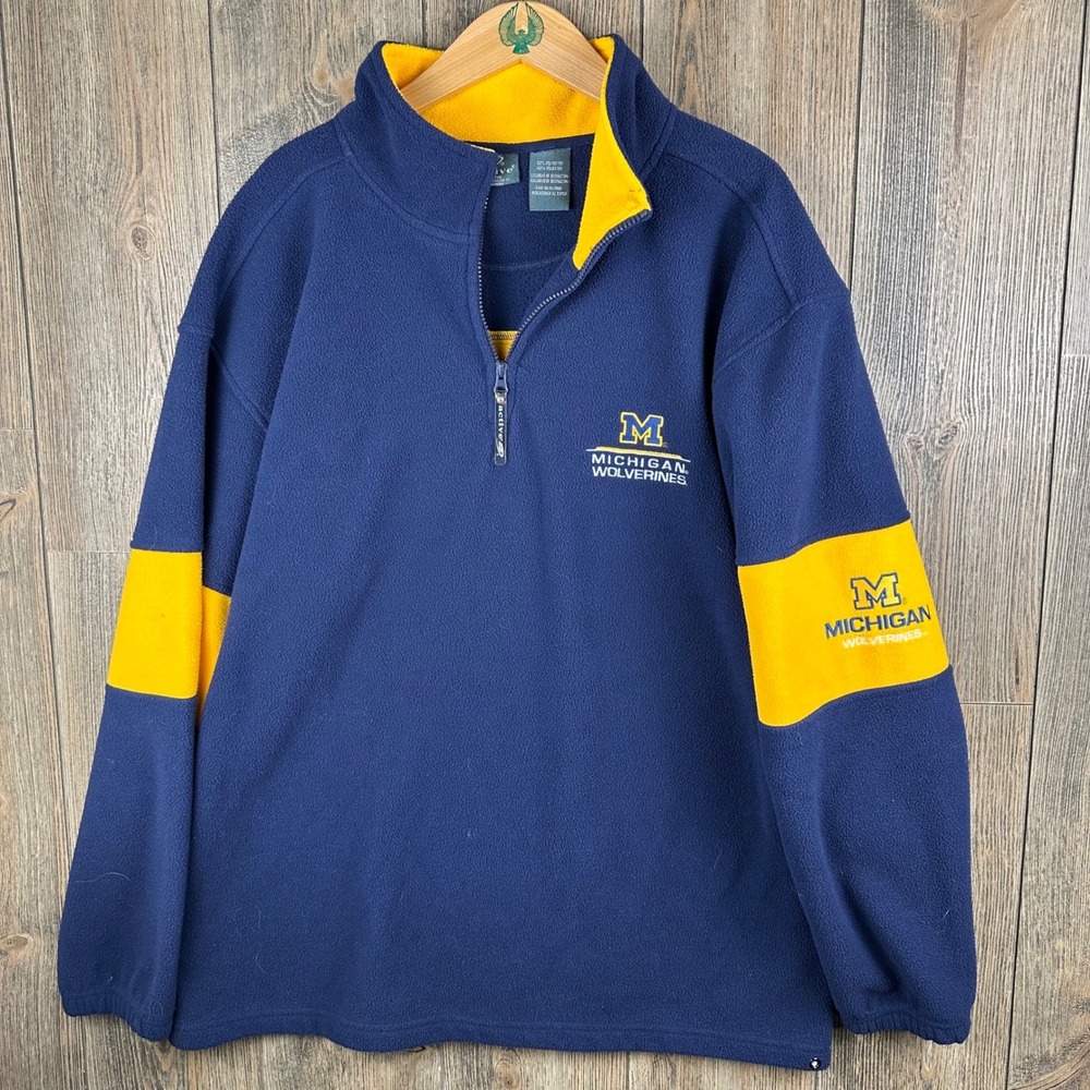 Michigan Wolverines Vintage Quarter Zip Fleece Pullover Navy Maize Mens XL